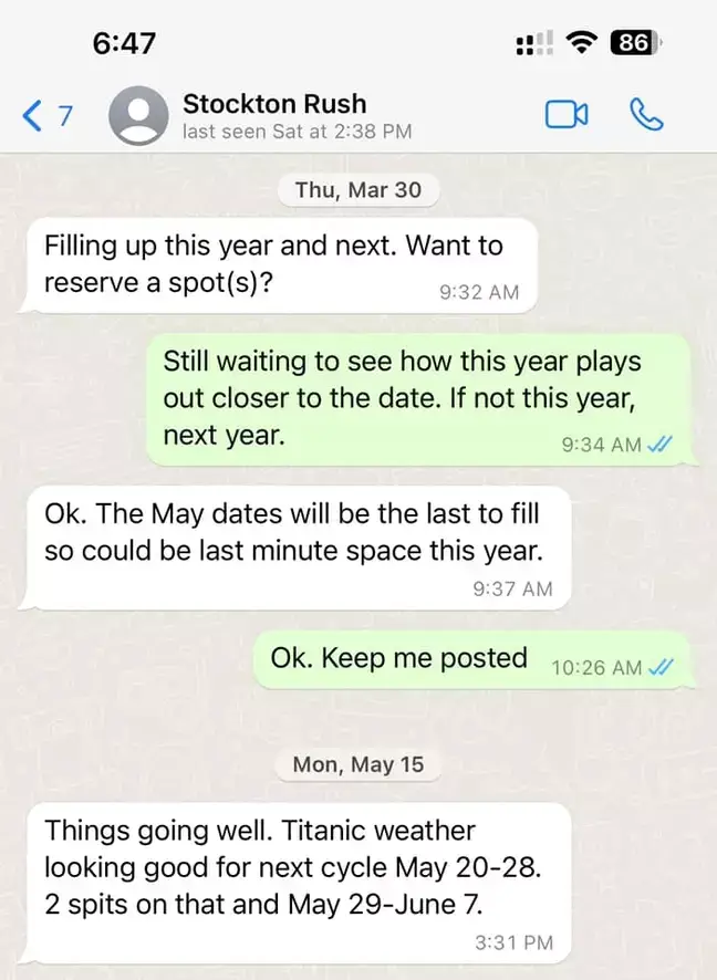 In the messages posted on social media Stockton Rush appeared to offer a place on the Titan submersible.