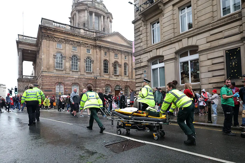 A large emergency service presence pictured on Water Street yesterday after a car ploughed into a crowd (Getty Images)
