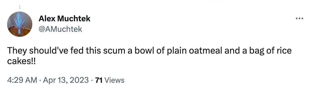 People were outraged at Gaskin's final meal portion size.