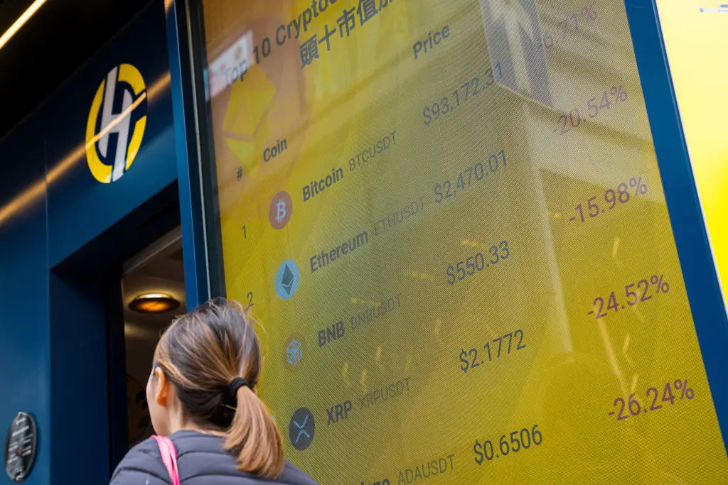 The crypto market dropped in response to the tariffs (Lam Yik/Bloomberg via Getty Images)