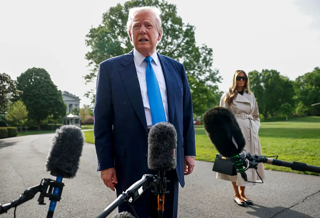 President Trump seen speaking to the press before leaving the US for Rome earlier today (Kevin Dietsch/Getty Images)