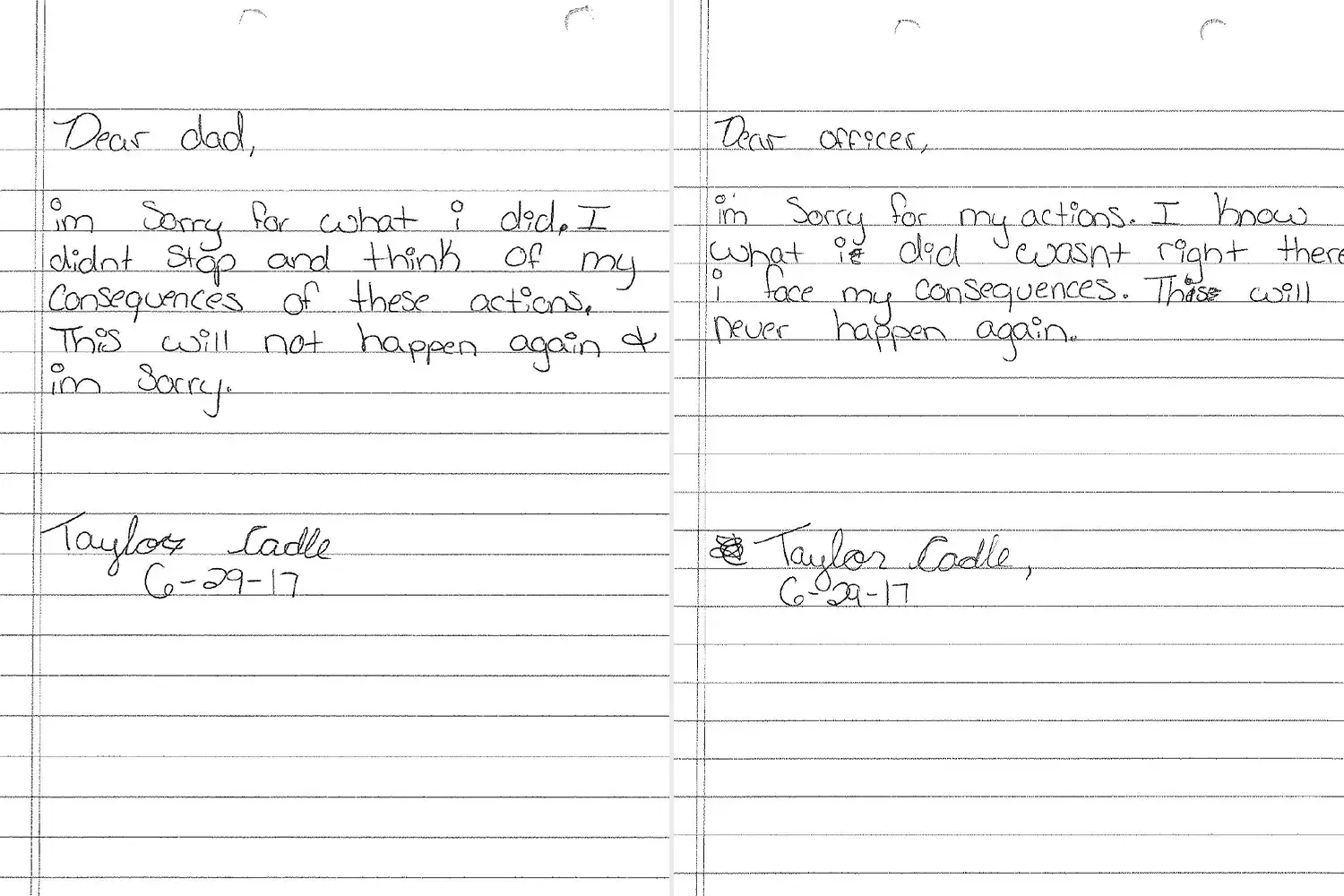 Taylor Cadle says police forced her to apologize to her abuser (People/State of Florida)