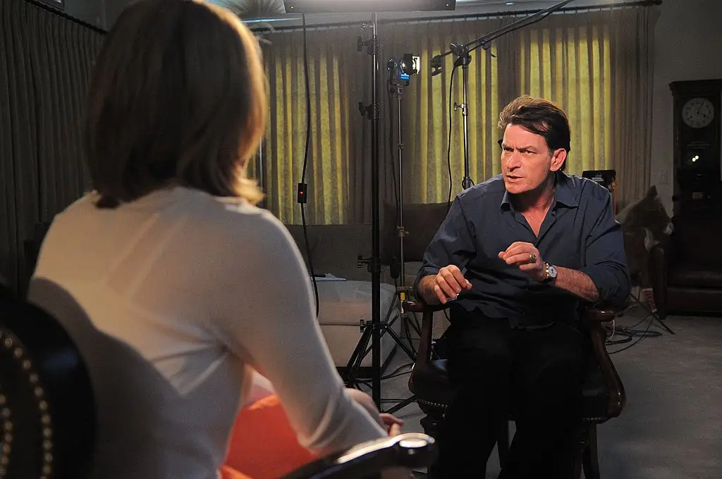Charlie Sheen sitting down with ABC's Andrea Canning back in 2011 (Disney General Entertainment Content via Getty Images NEWS via Getty Images)