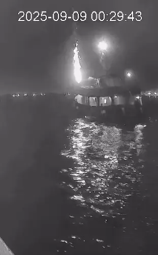 The Global Sumund Flotilla released footage of the alleged drone strike (X/@GlobalSumudFlot)