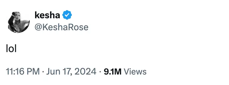 The singer's post seems to be aimed at the news of Katy Perry collaborating with Dr Luke. (X/@KeshaRose)