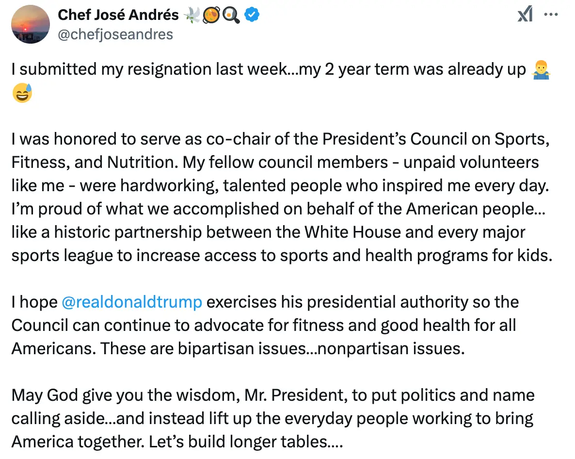 Jose Andres claimed he resigned before being fired (X/@chefjoseandres)