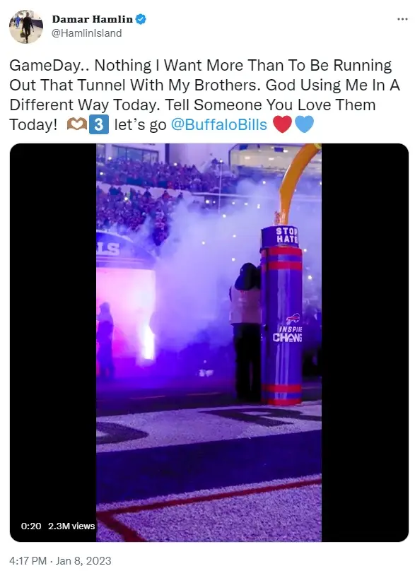 Damar Hamlin has been tweeting his support for his teammates.