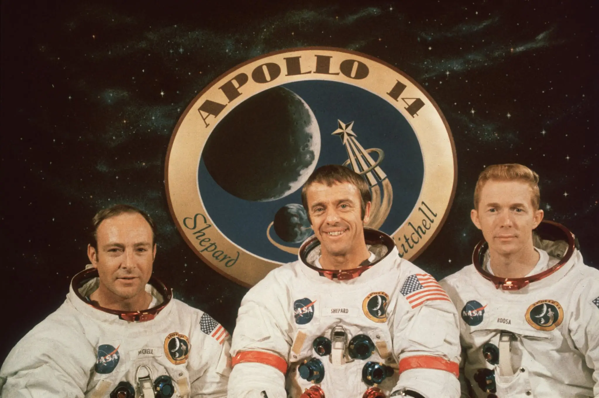The Apollo 14 astronauts were at a prelaunch news conference at the Kennedy Space Center, including Edgar Mitchell on the left (Photo by Hulton Archive/Getty Images)