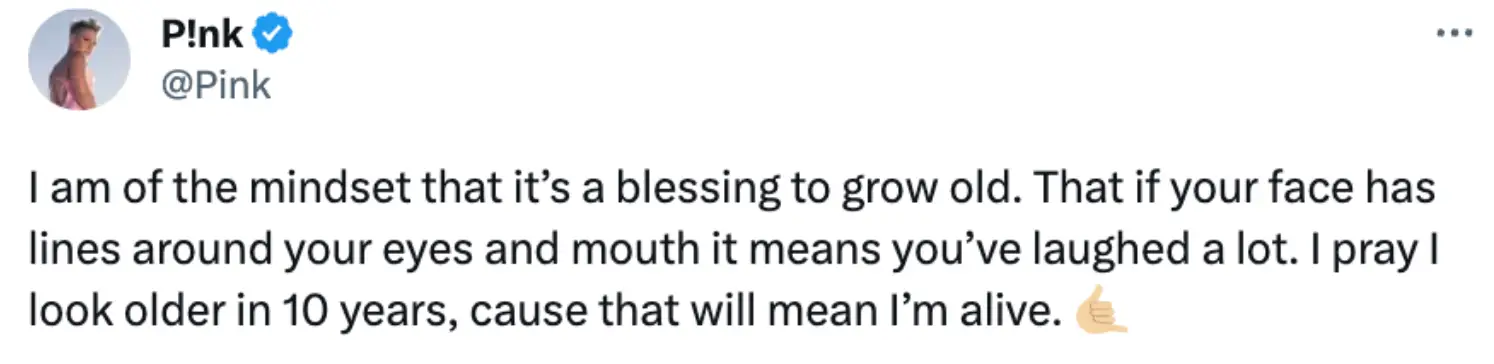 The singer said it was a 'blessing to grow old'.