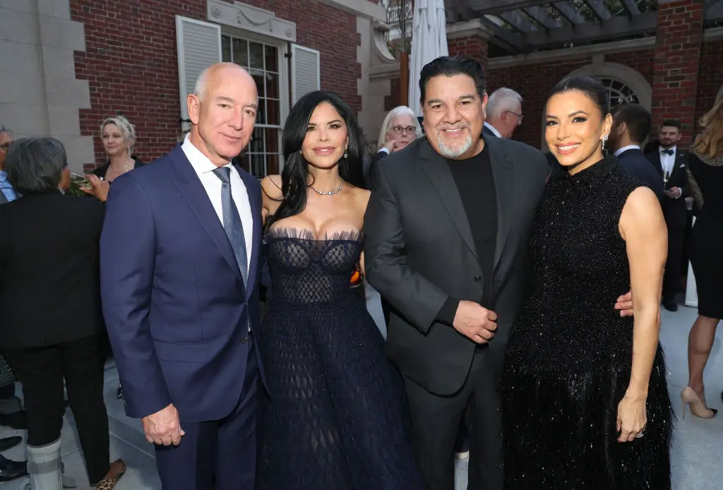 Bezos and Sanchez with Eva Longoria and TV producer Cris Abrego (Kevin Mazur/Getty Images for Bezos Courage and Civility Awards)