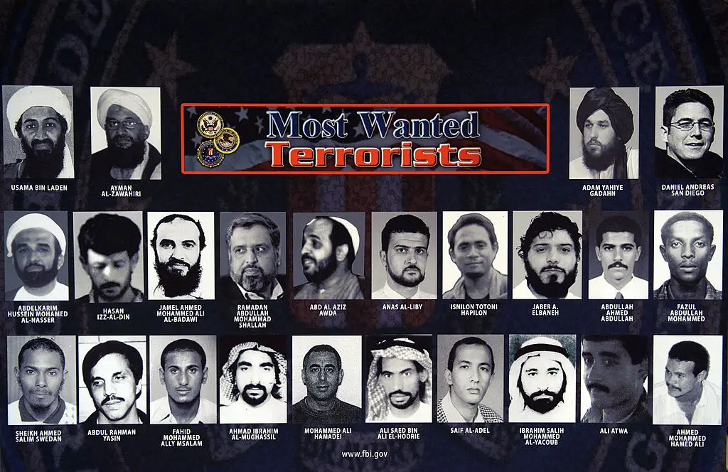 A picture of the FBI's most wanted list in 2009, when Daniel Andreas San Diego was placed alongside Osama Bin Laden (MANDEL NGAN/AFP via Getty Images)