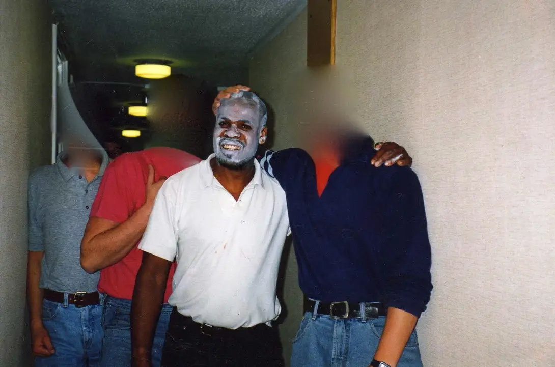 Gamal had his face painted white by colleagues.