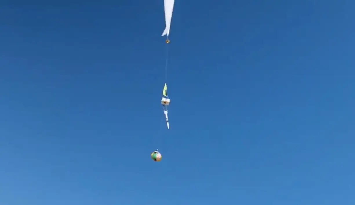 A balloon carried the egg up into space where it could be launched back down to Earth.