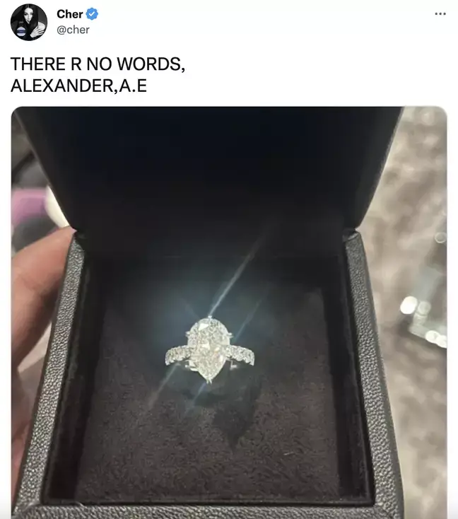 Cher posted a photo of the ring on social media.