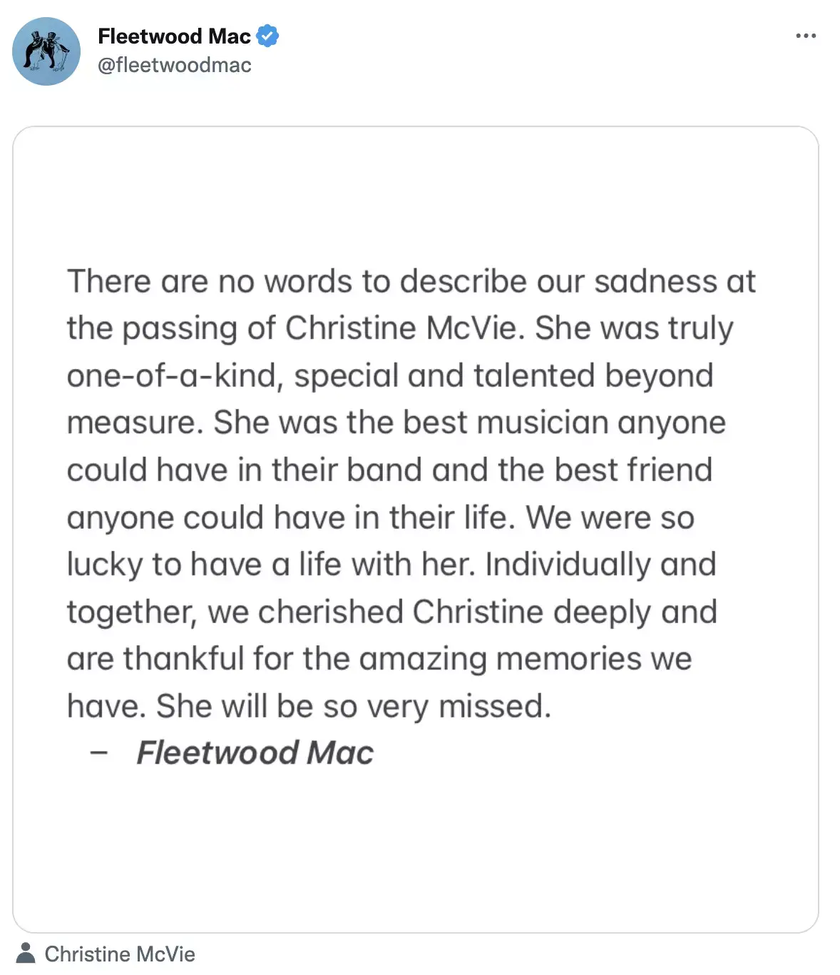 McVie passed away in November 2022.