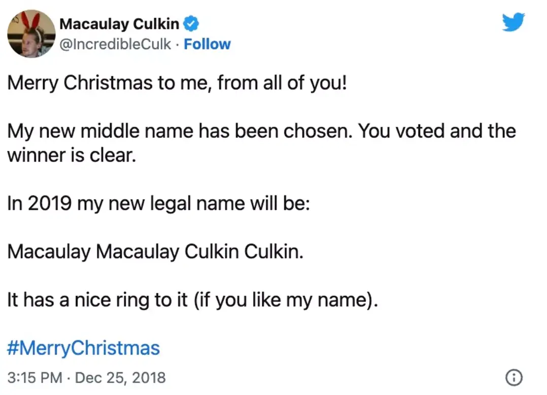 Culkin shared updates of his name change on Twitter (X/@incredibleculk)