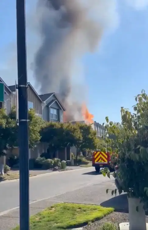 Plumes of smoke rise into the sky after the crash (X / Wh_So_Serious)