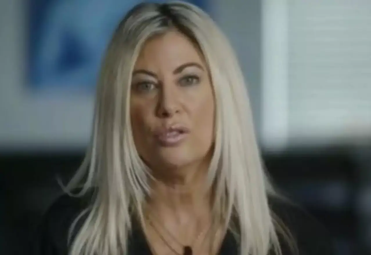 Jennifer Saginor speaks with a Channel 4 film crew as part of its Secrets of Playboy documentary. (Channel 4)