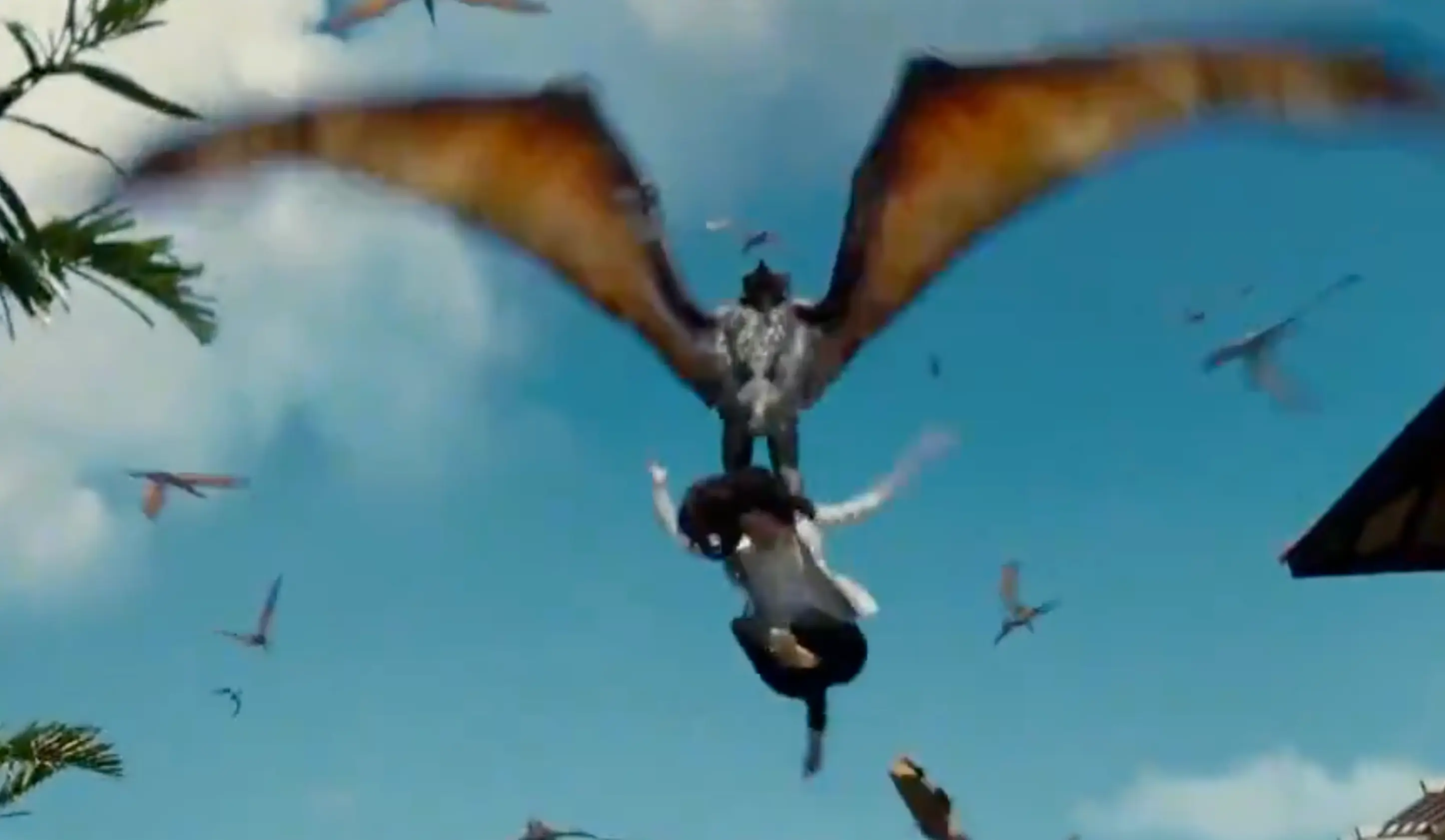 Zara, played by Katie McGrath, is snatched by a pterodactyl in Jurassic World (Universal Pictures)