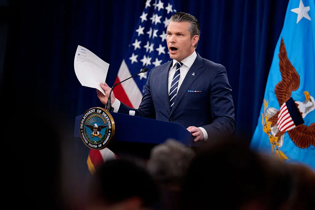 Defense Secretary Pete Hegseth held a press conference following the US airstrikes on Iran (Andrew Harnik/Getty Images)