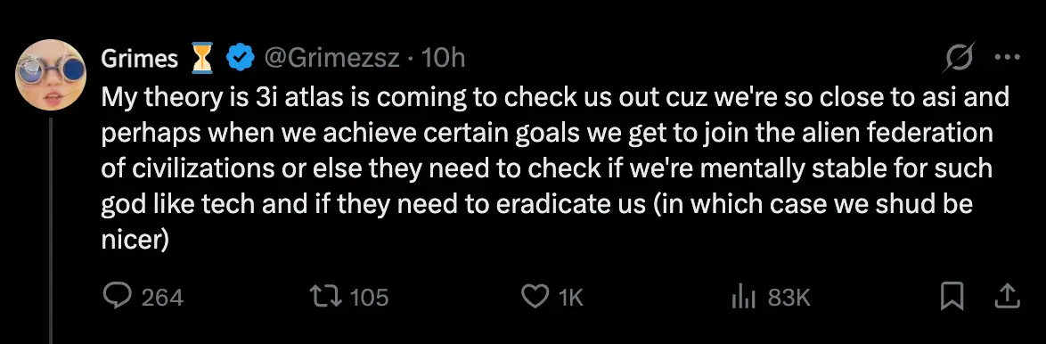 Grimes shared an unusual theory about the comet (Twitter)