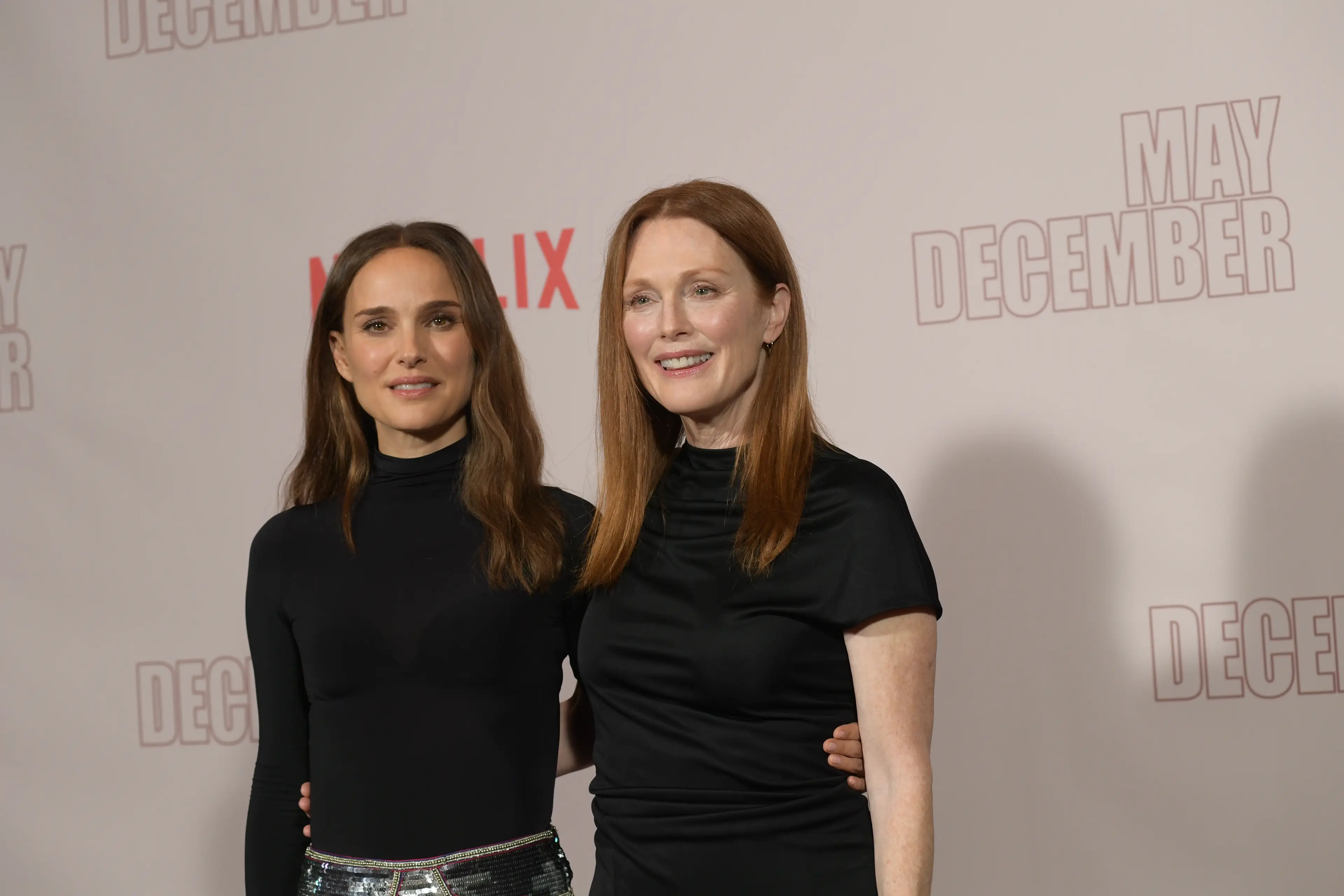 Natalie Portman and Julianne Moore promoting May December.