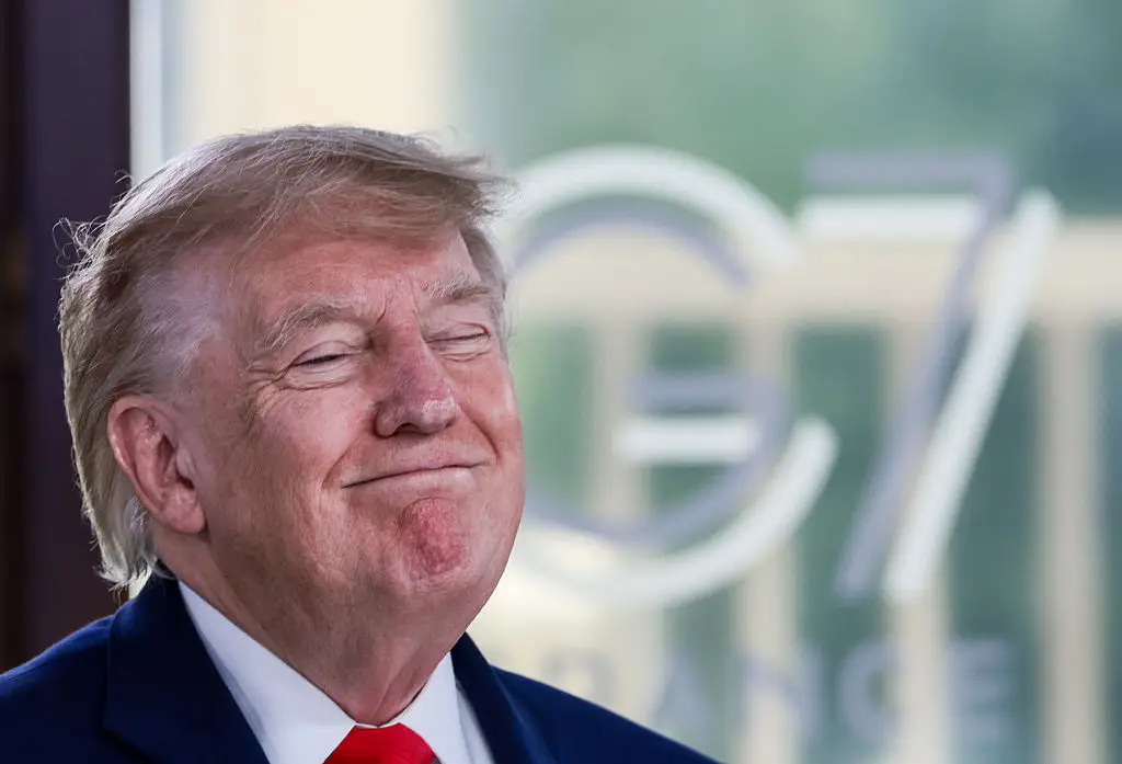Trump said it was a 'great honor' to have the airport named after himself (Photo by Evelyn Hockstein - Pool/Getty Images)