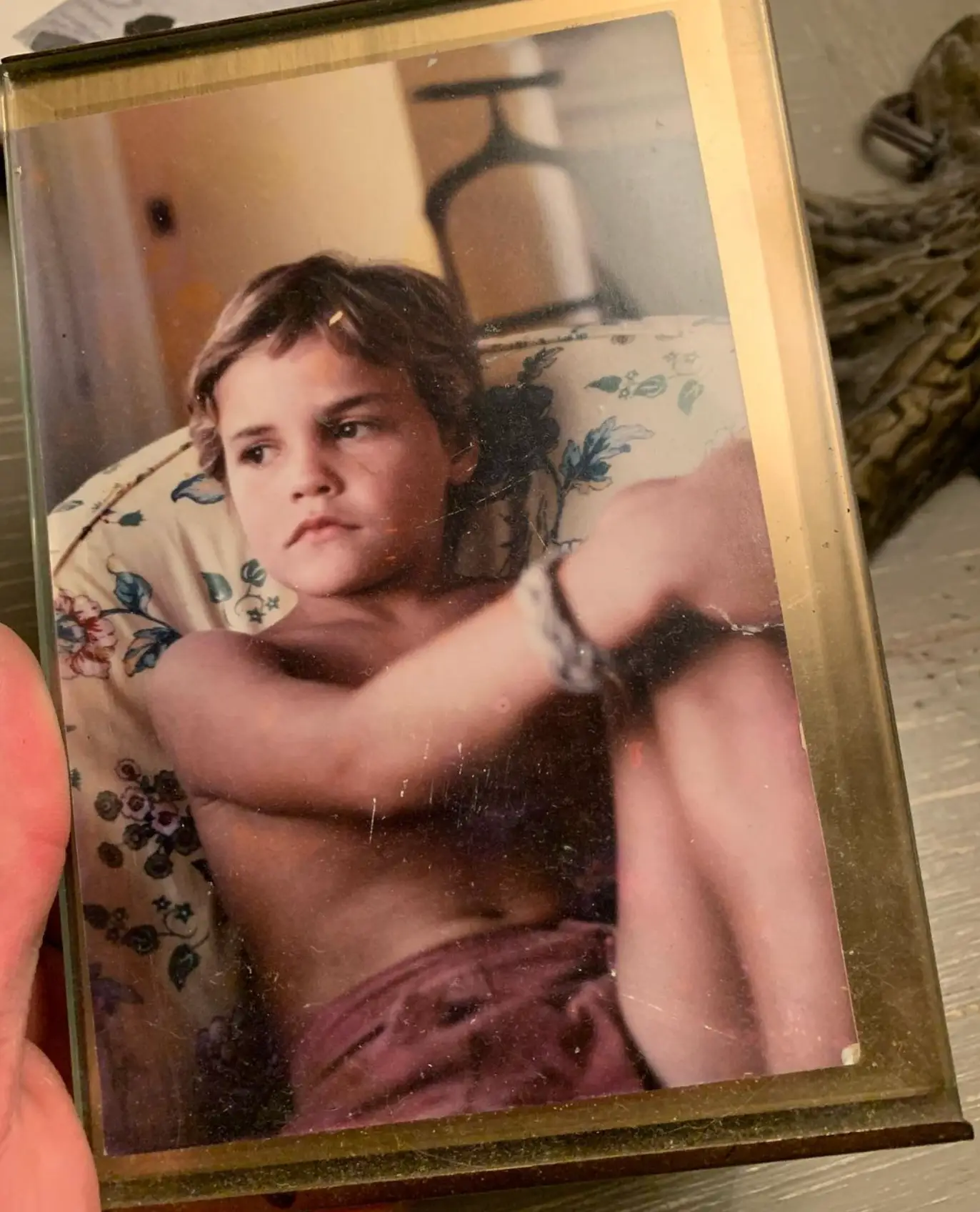 A young Seth Binzer, also topless, sports blonde locks. (Instagram/@therealcrazytown)