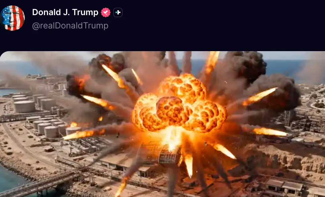 Trump posted AI generated images of US troops destroying Kharg Island (Donald Trump/Truth Social)