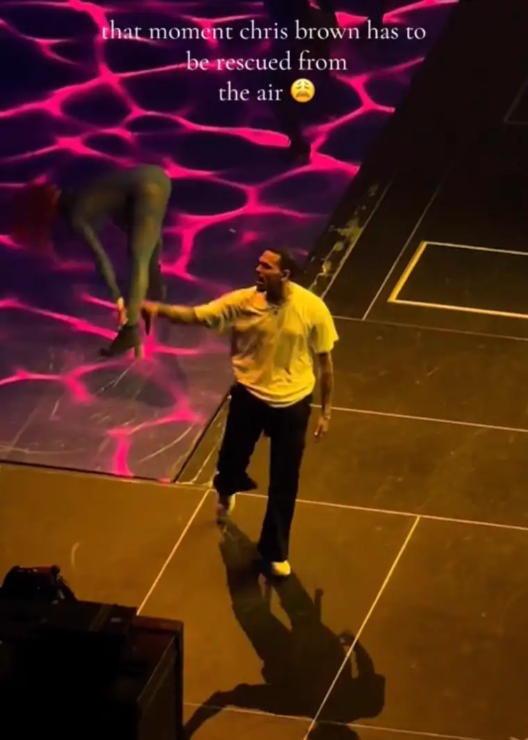Chris Brown didn't look happy to have been left 'dangling like SpongeBob' (TikTok/ @terriem89) 