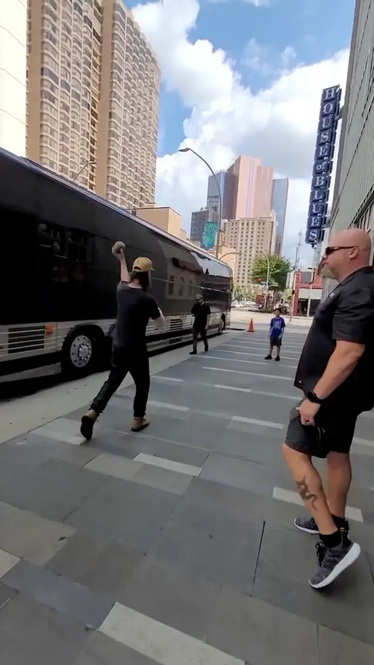 The A-Lister stopped to play catch with a young fan.