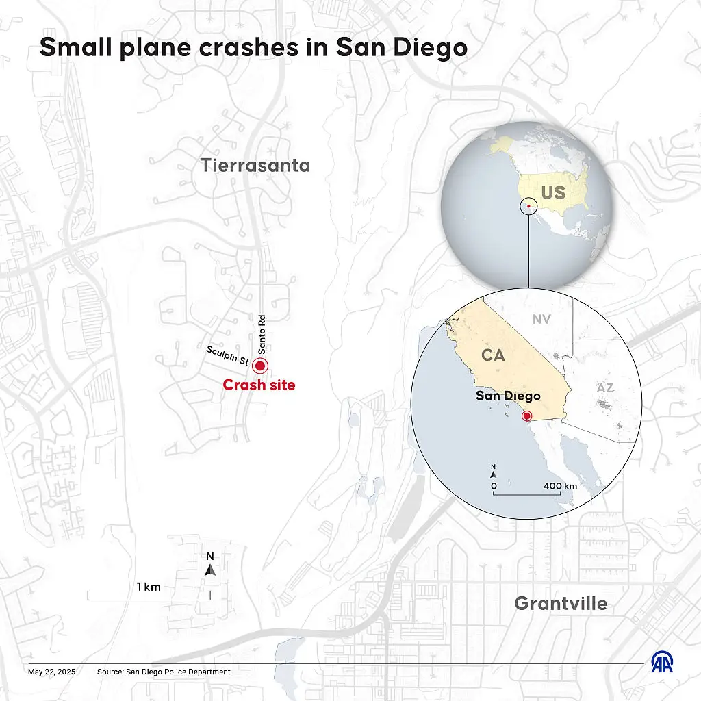 The location of where the plane crashed in San Diego (Mehmet Yaren Bozgun/Anadolu via Getty Images)