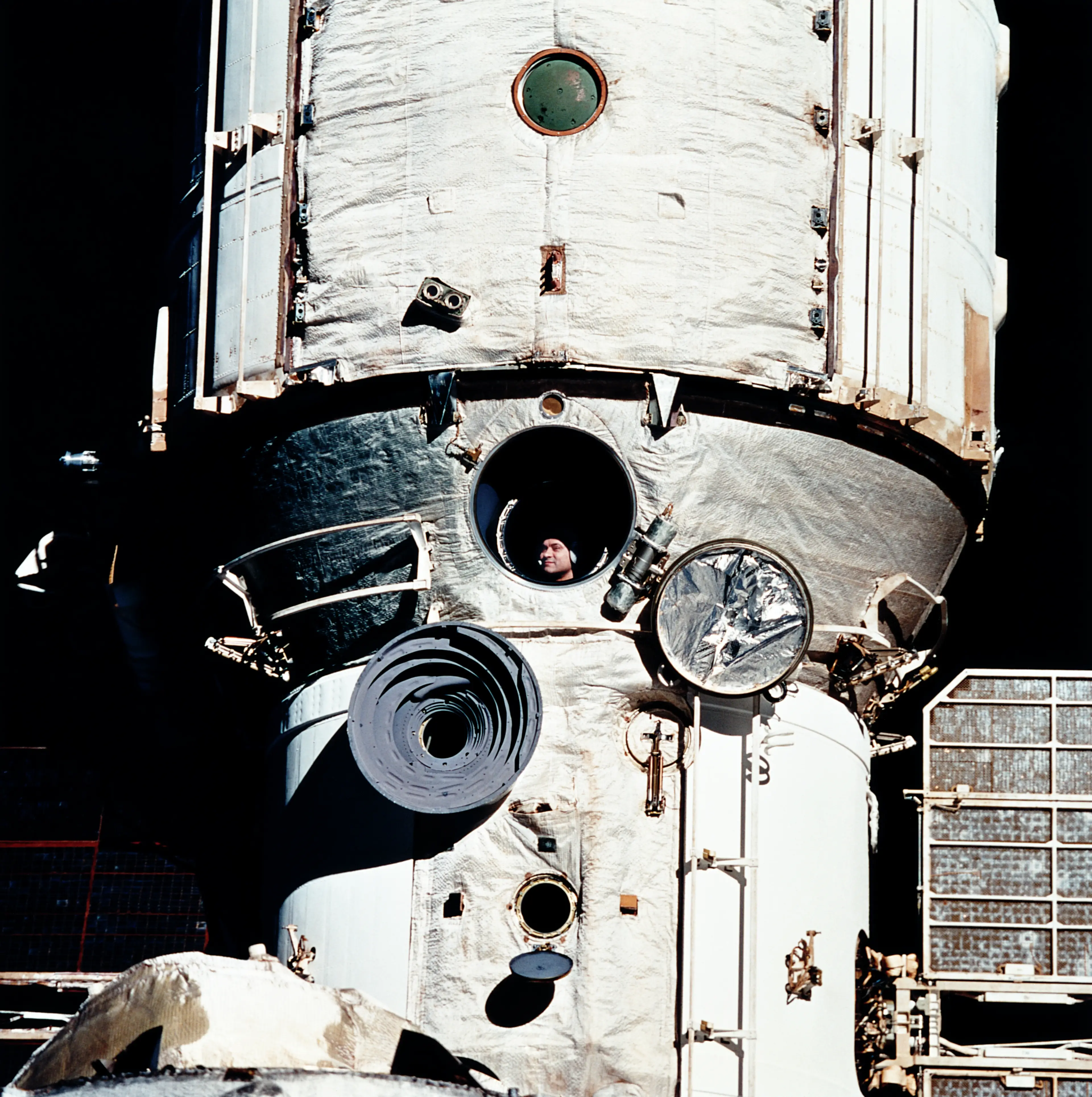 Valeri Polyakov pictured in the window of Mir, Russia's space station (NASA/Space Frontiers/Getty Images)