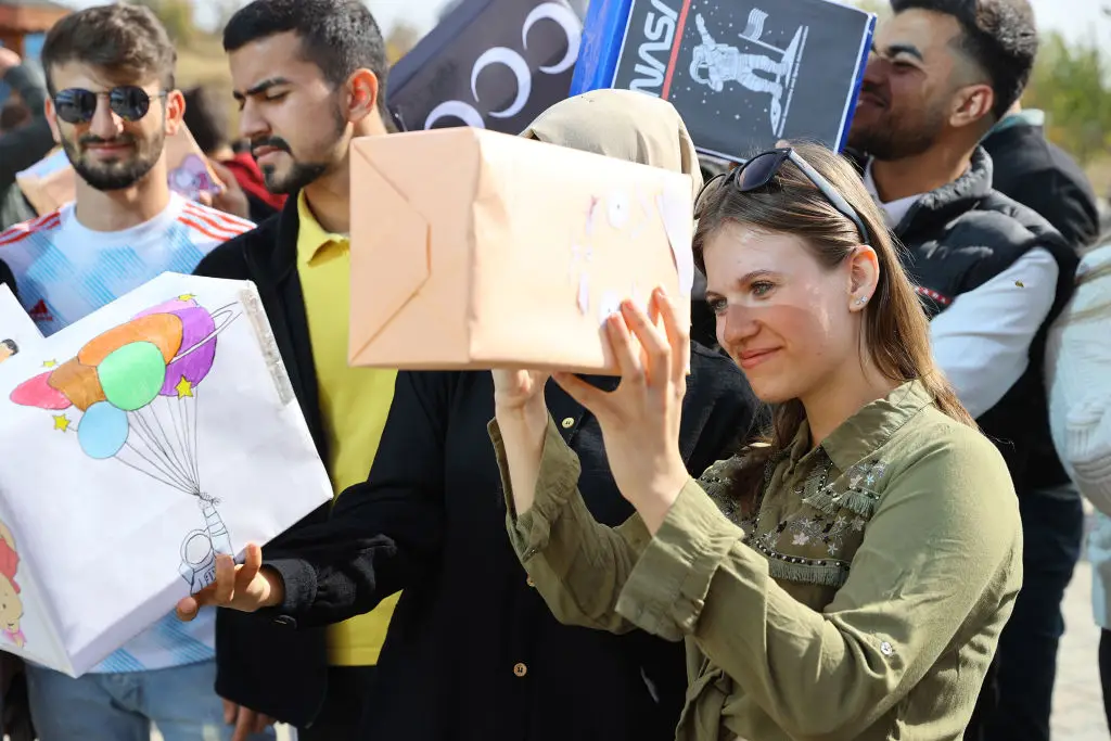 Making a pinhole projector is a great way to see the eclipse without damaging your eyesight(Photo by Gokhan Balci/Anadolu Agency via Getty Images)
