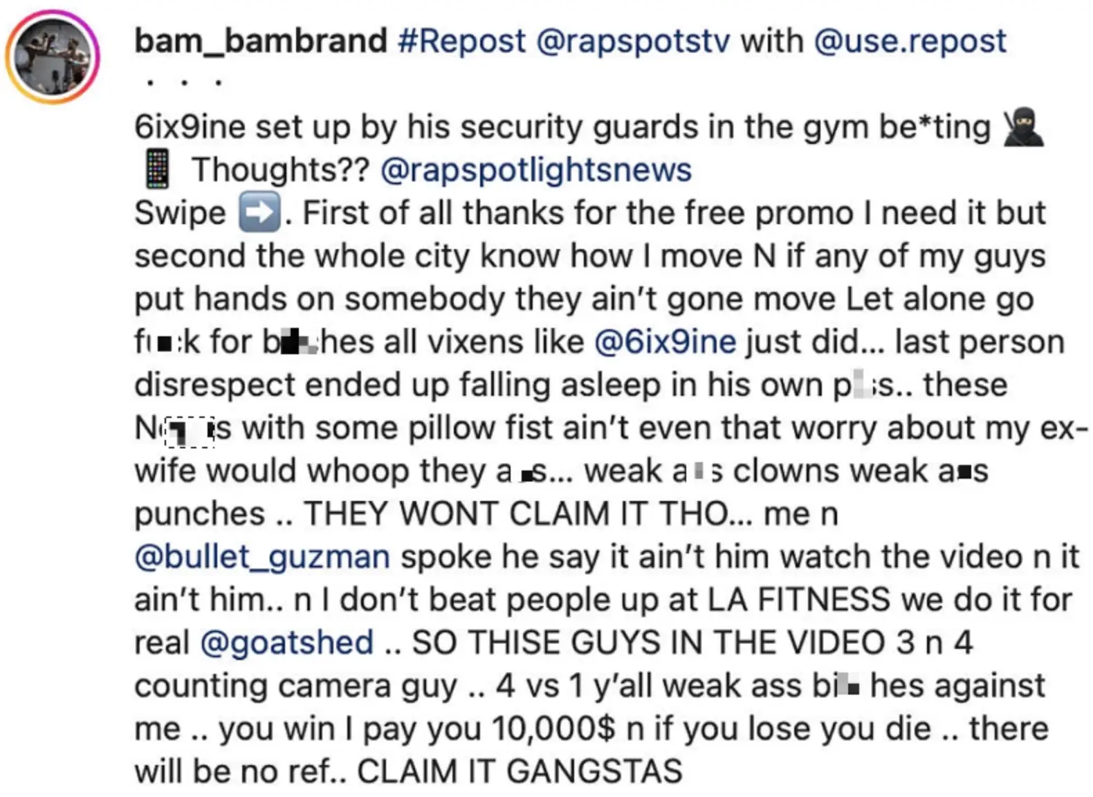 Bam Bam has called out the men involved in the attack.