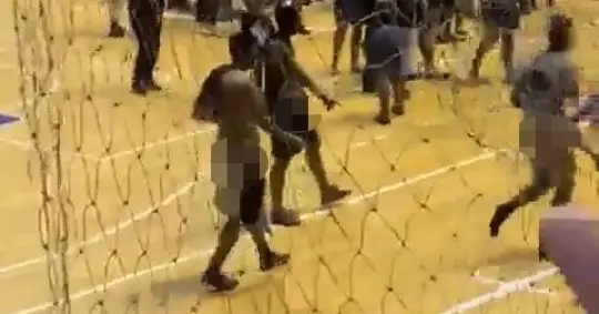 Six men were expelled from university after they started masturbating at a women's volleyball game.