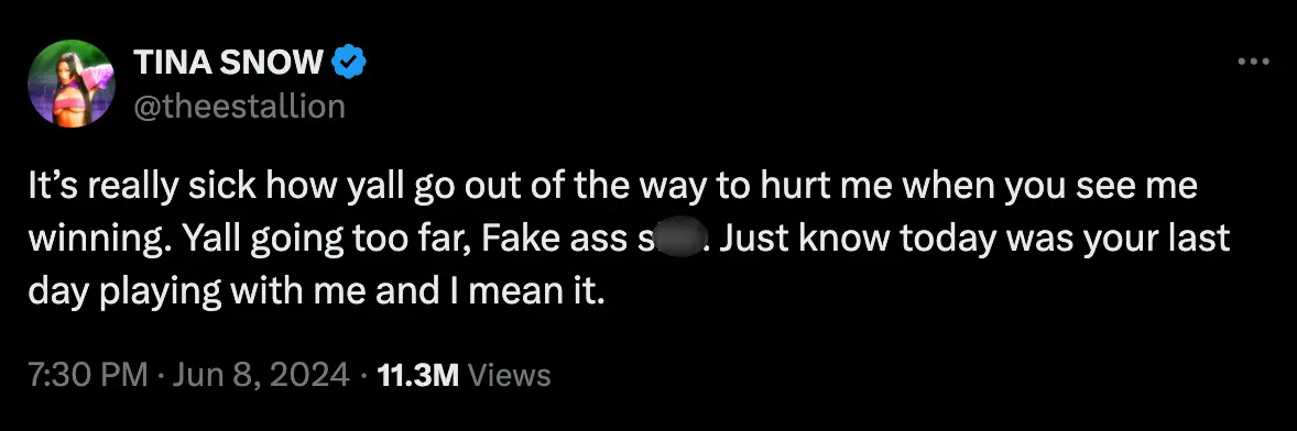 Megan Thee Stallion took to X shortly after an AI-version of her appeared in a video being circulated online (X/ @theestallion)