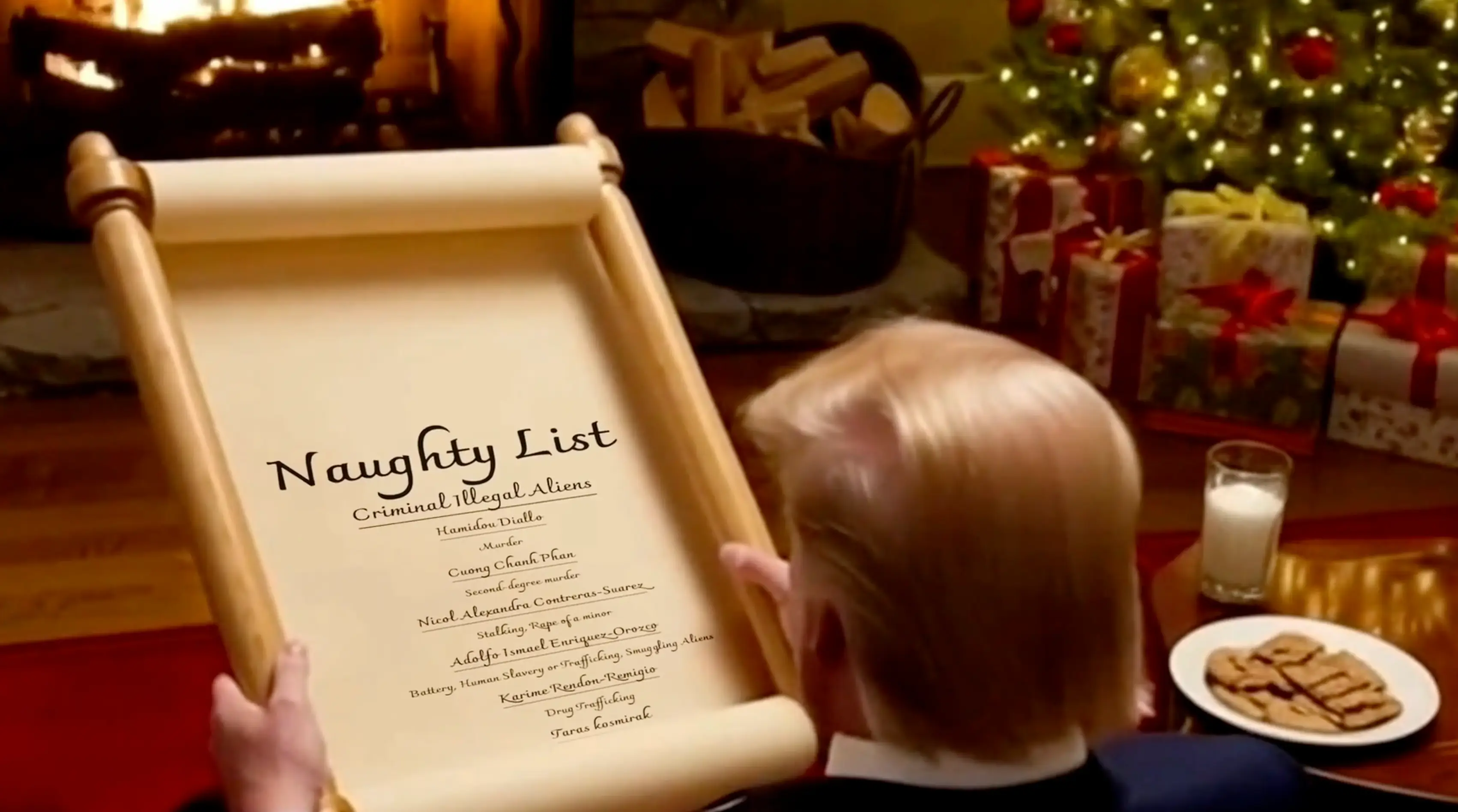 The video shows Trump reading from a 'naughty list' of immigrants deported by his administration (X/@WhiteHouse)