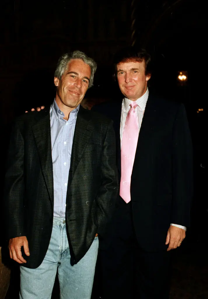 Convicted child sex offender Jeffrey Epstein and Donald Trump pose together at the Mar-a-Lago estate, Palm Beach, Florida, 1997 (Davidoff Studios/Getty Images)