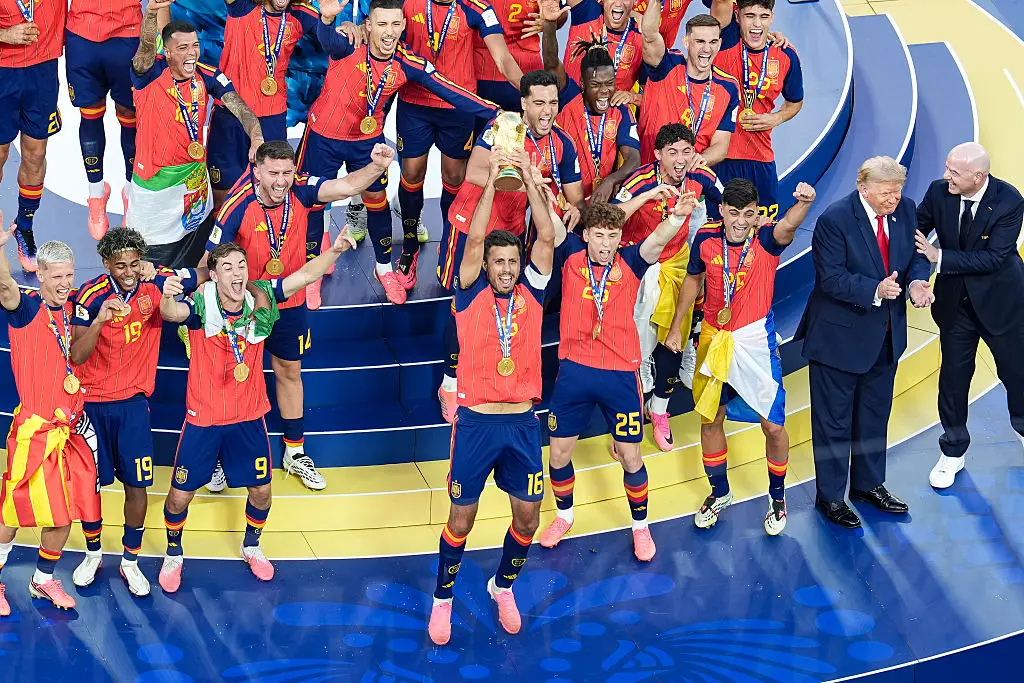 Trump remained on stage during Spain's World Cup celebrations (Daniela Porcelli/Getty Images)