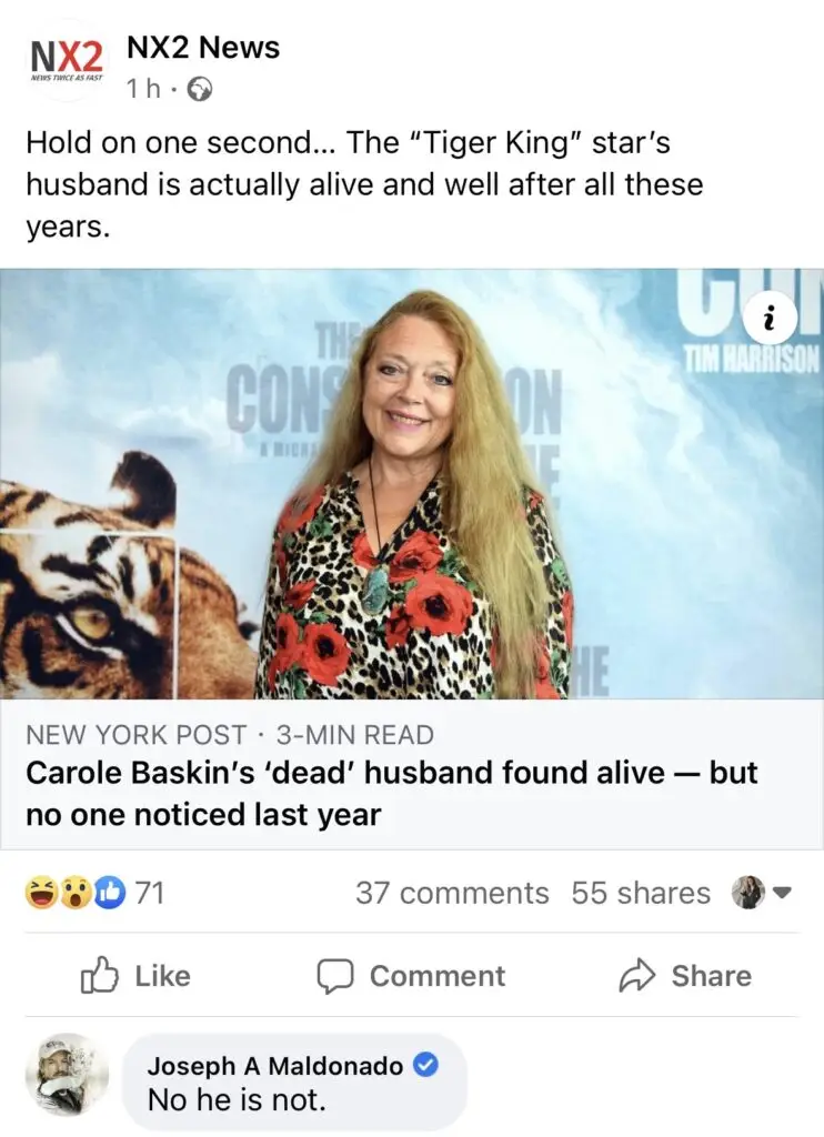 Joe Exotic has disputed Carole Baskin's claims.