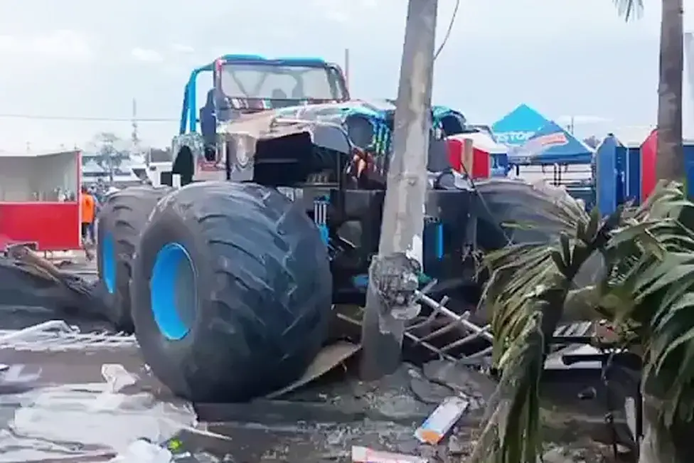 The truck hit a pole after crashing into the crowd
