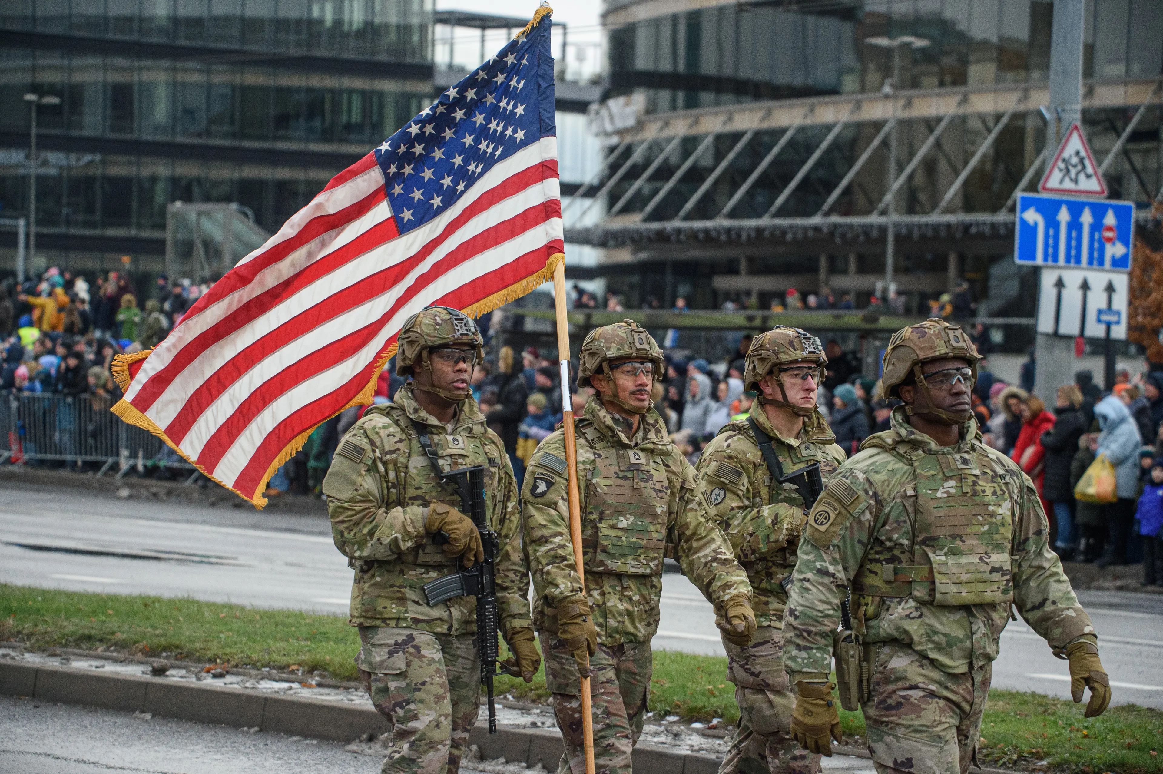 US Army soldiers march during a military parade in Vilnius in 2023 (Yauhen Yerchak/SOPA Images/LightRocket via Getty Images)