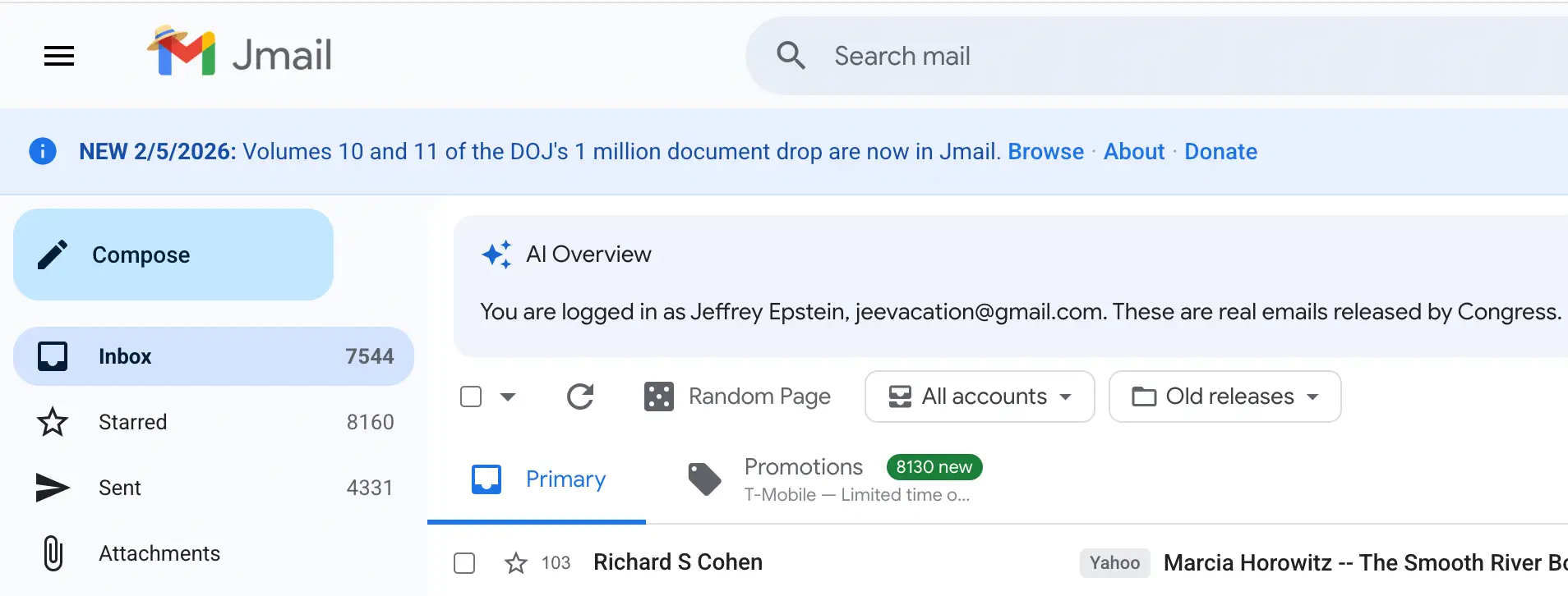 Hackers re-created Epstein's email inbox from the millions of files released by the DOJ (JMail)
