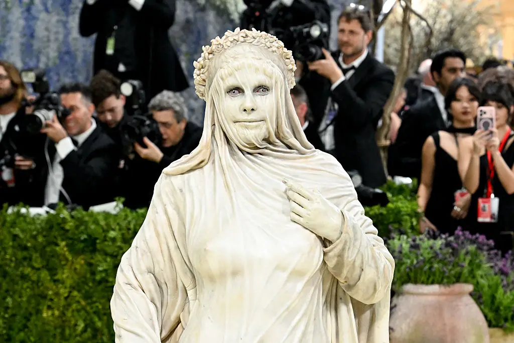 The model and Project Runway host revealed that Rihanna had fun playing with her fake nipples that were a part of her 19th-century marble statue-inspired costume. (Photo by Gilbert Flores/Variety via Getty Images)