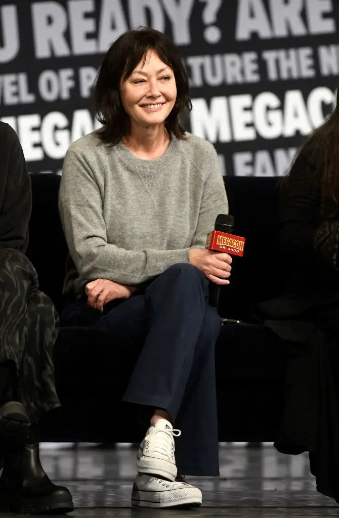 Actress Shannen Doherty speaks during a Q&A session at MegaCon Orlando 2024. (Gerardo Mora/Getty Images)