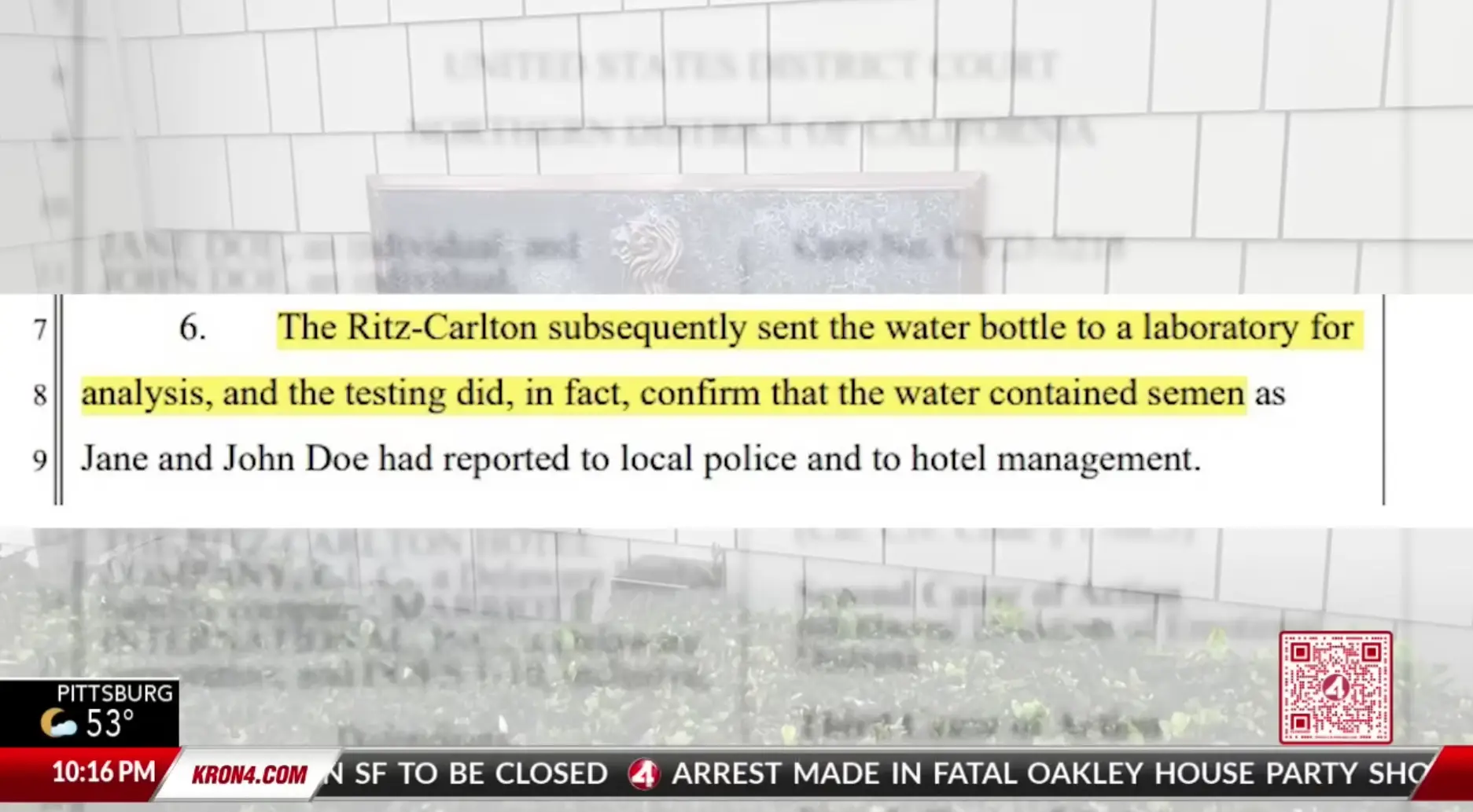The lawsuit alleges that the bottle was sent off for analysis.