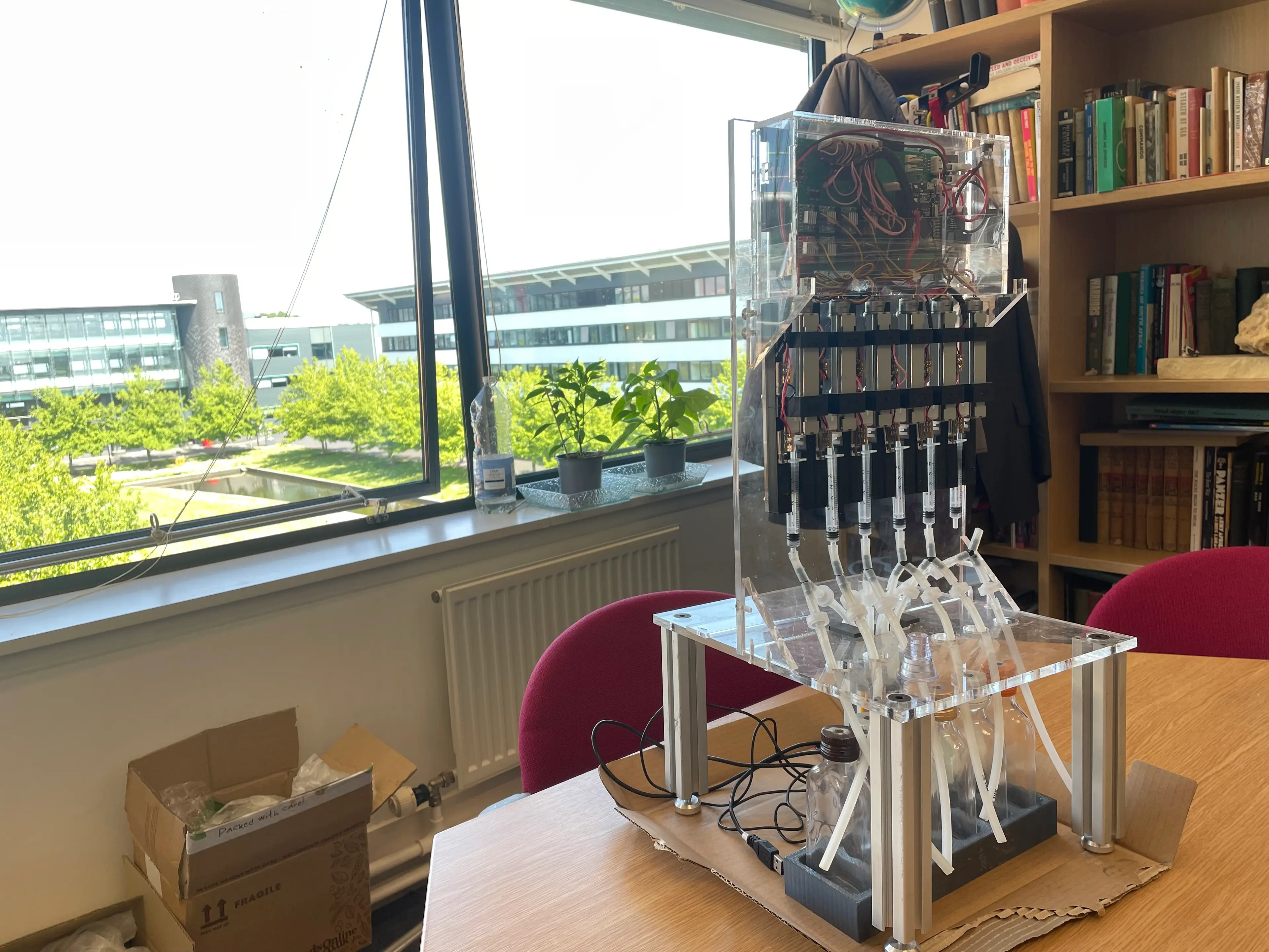 The device mixes chemicals to create flavors.