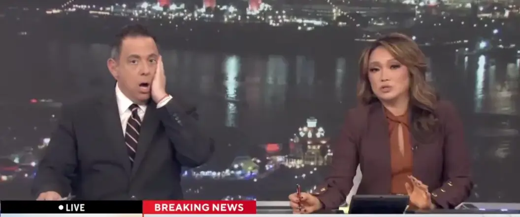The TV anchors were visibly shaken by the incident (SkyKCAL)