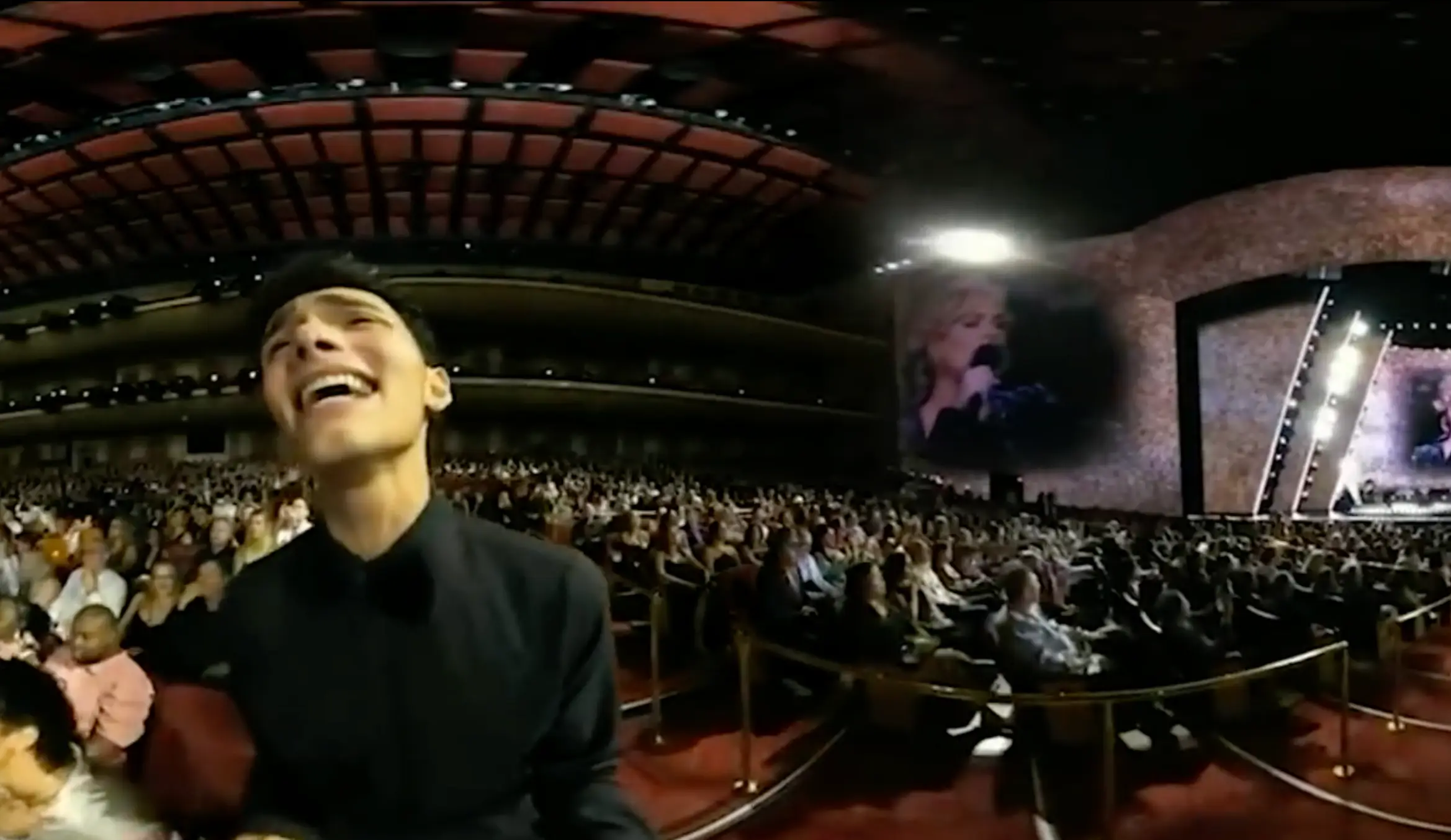 The fan was singing his heart out and enjoying the concert when security told him to sit down.